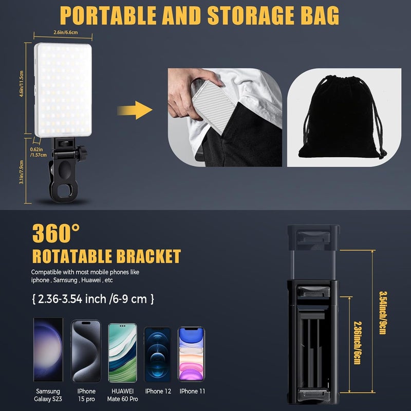 MACTREM 168 LED Selfie Light for iPhone,Portable Phone Light, 3000Mah Rechargeable Video Light, Adjusted 3 Modes, for iPhone, Camera, Laptop, iPad, Video Conference, TikTok(White) - Image 5